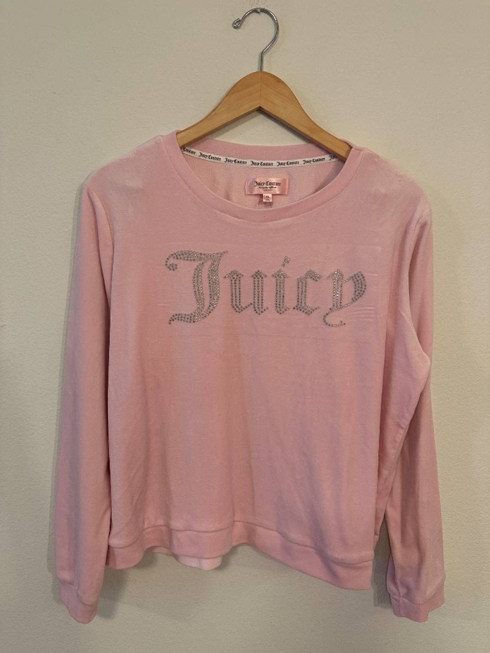 Juicy Couture Pink Velour Rhinestone Logo Sweatshirt Women's XL